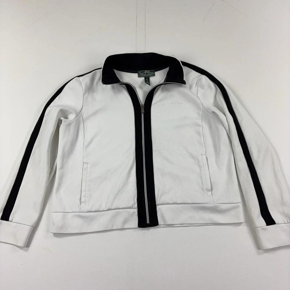 Lauren Ralph Lauren Active Track Jacket Womens XL White Black Full Zip Stripe